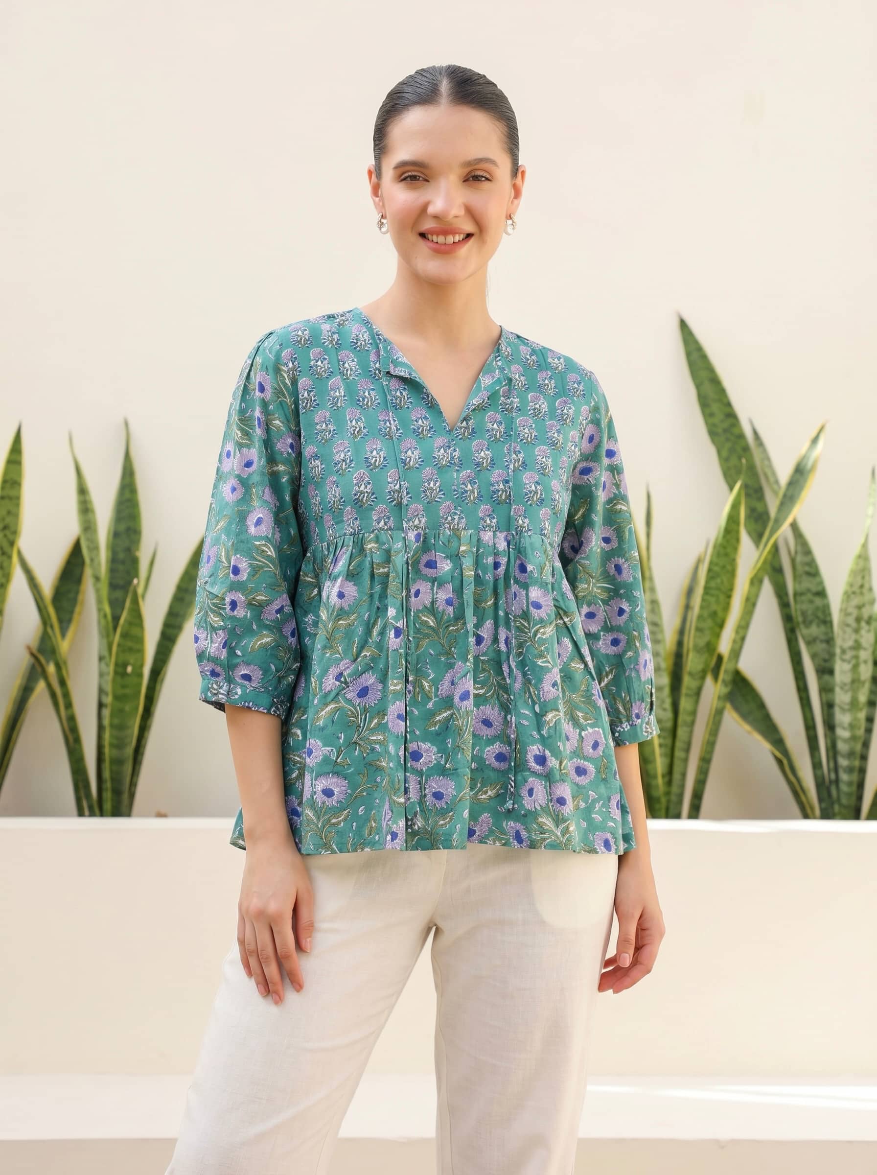 Mint Green Floral Peplum Top
