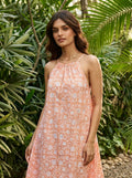 Rust Orange Floral Midi Dress