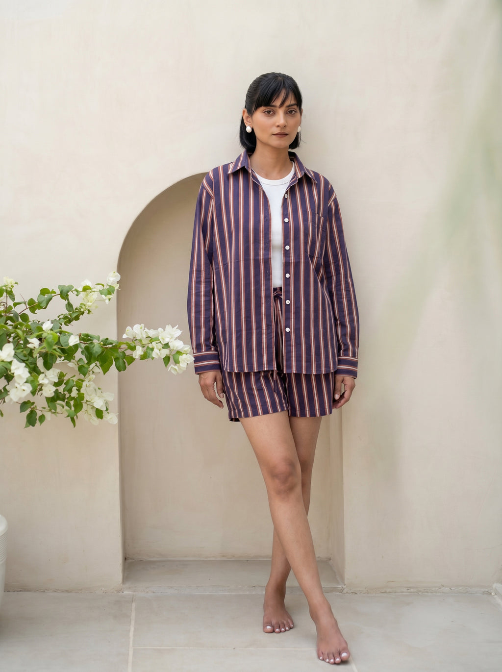 Plum & Beige Stripe Co-Ord Set
