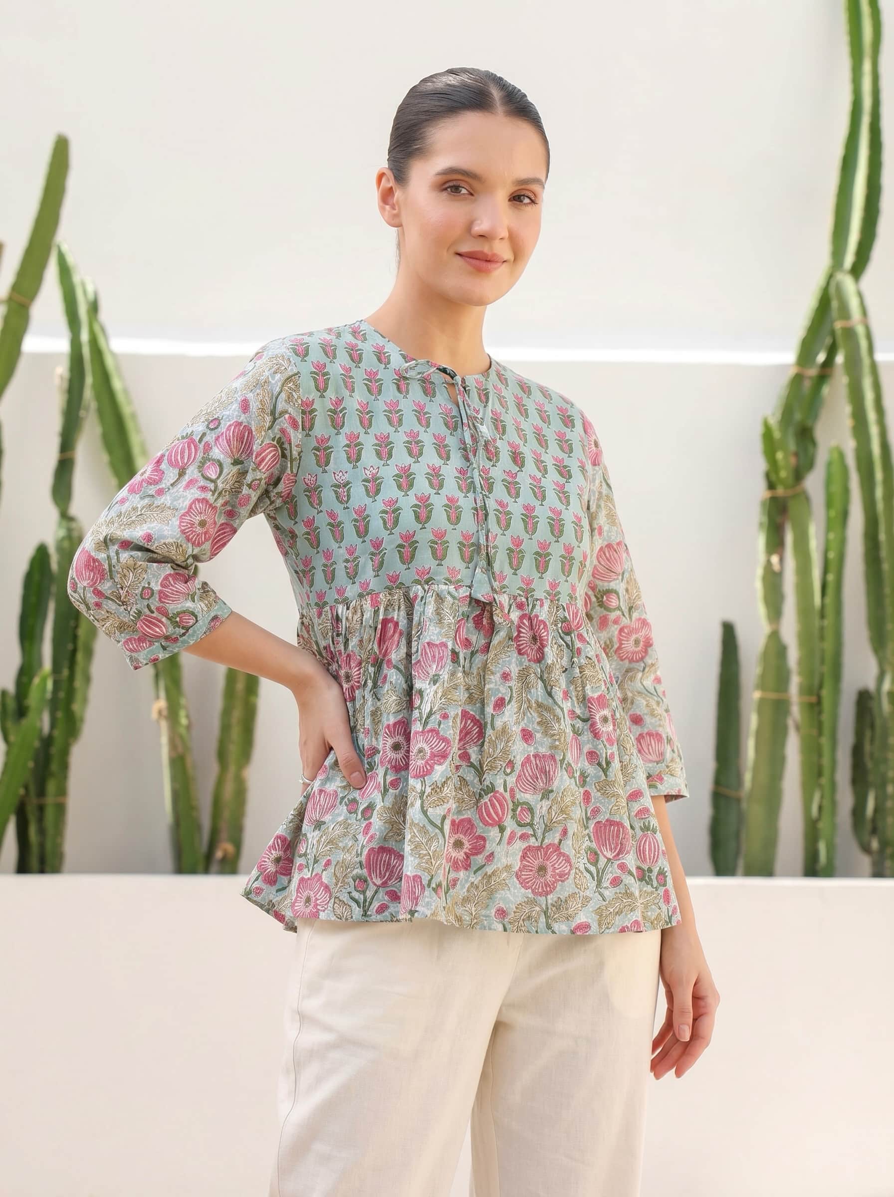 Sage Floral Peplum Top