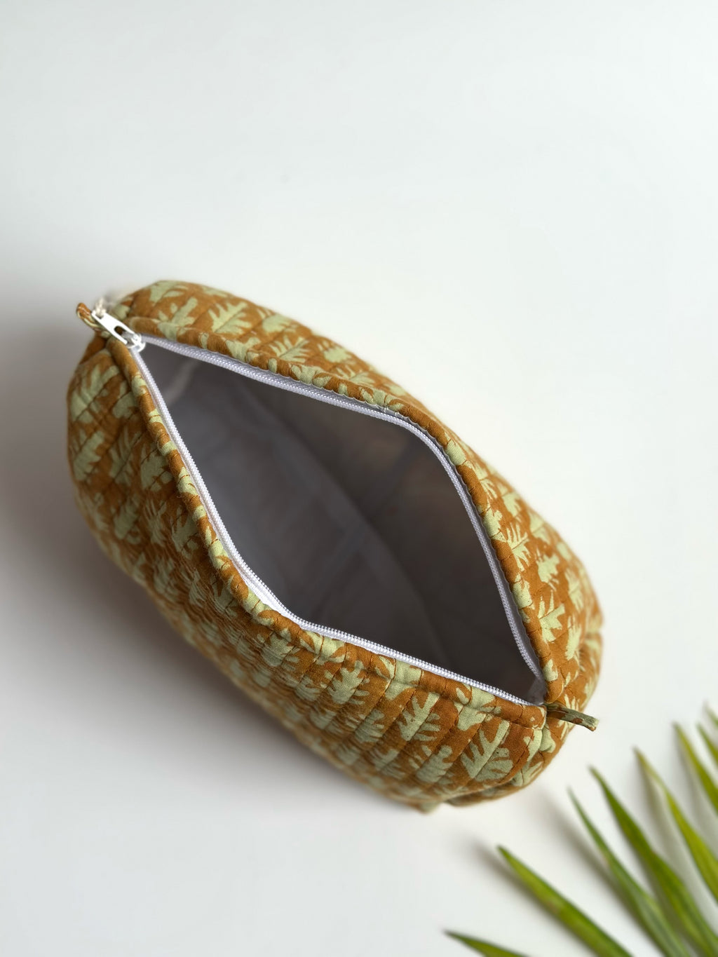 Golden Leaf Quilted Cosmetic Bag Set of 3