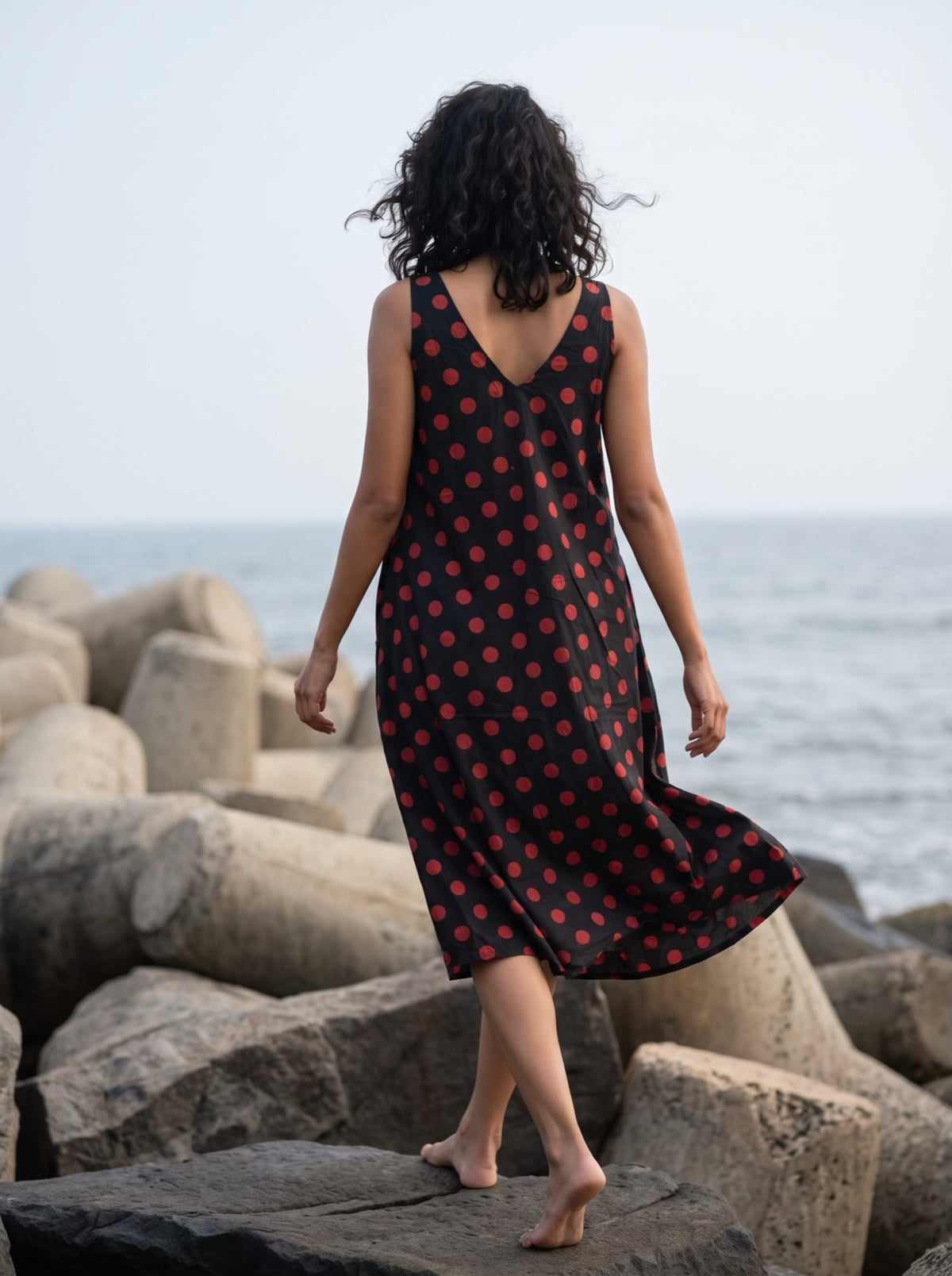 Scarlet Dot Black Midi Dress