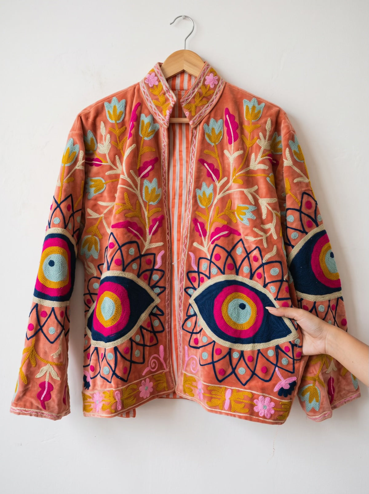 Coral Bloom Suzani Embroidered Velvet Jacket