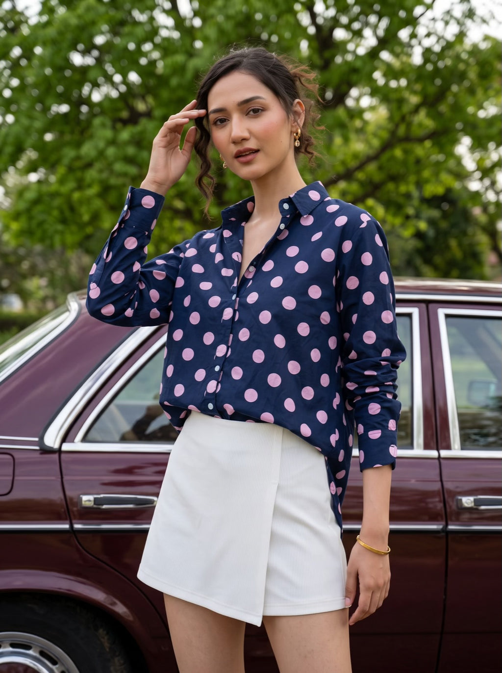 Midnight Polka Dot Cotton Shirt