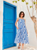 Blue & White Floral Cotton Maxi Dress