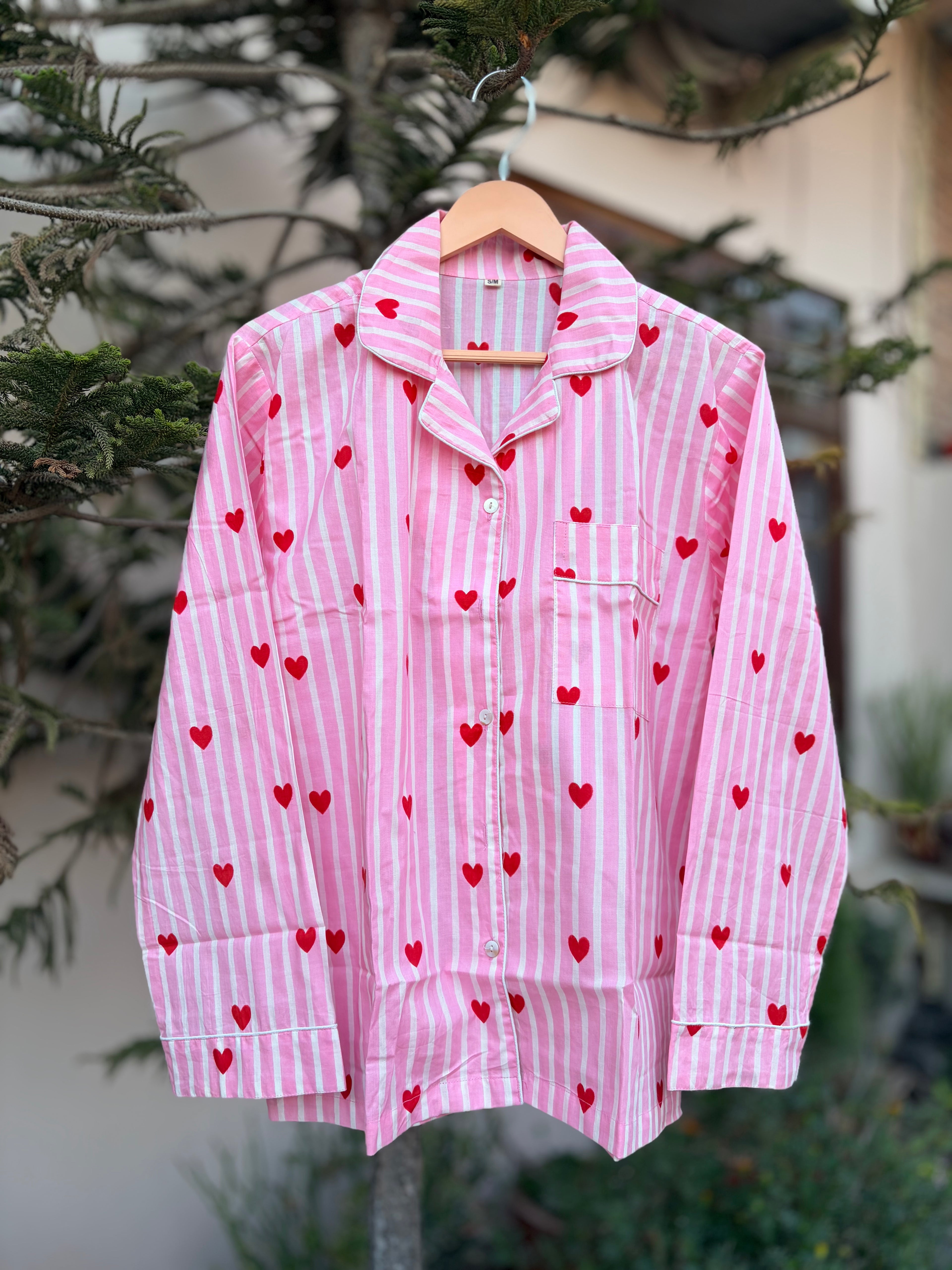 Sweetheart striped cotton pink PJ set