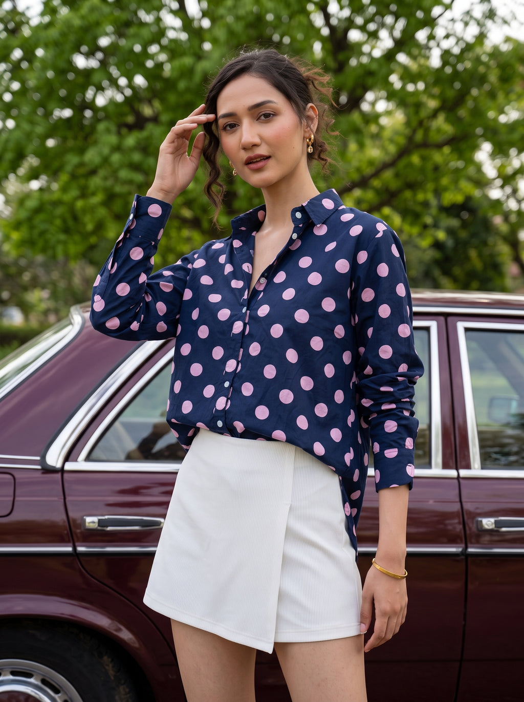 Midnight Polka Dot Cotton Shirt