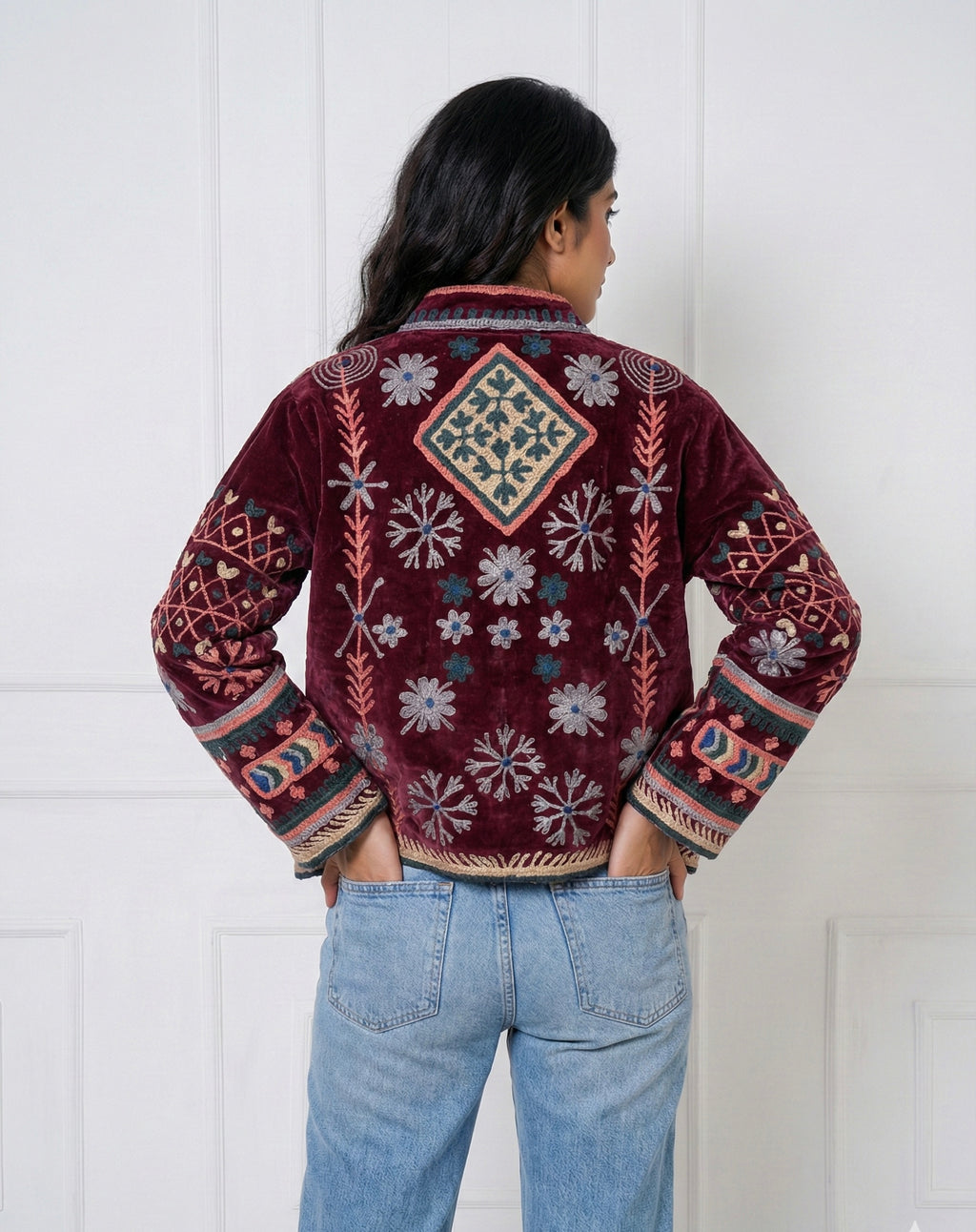 Burgundy Heritage Embroidered Velvet Jacket