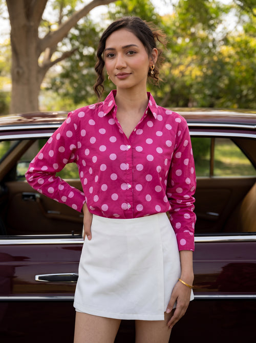 Berry Dot Printed Cotton Shirt