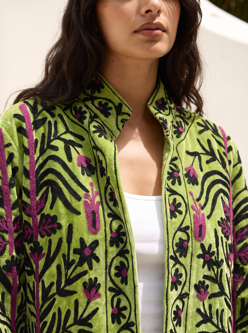 Pistachio Flora Velvet Suzani Jacket
