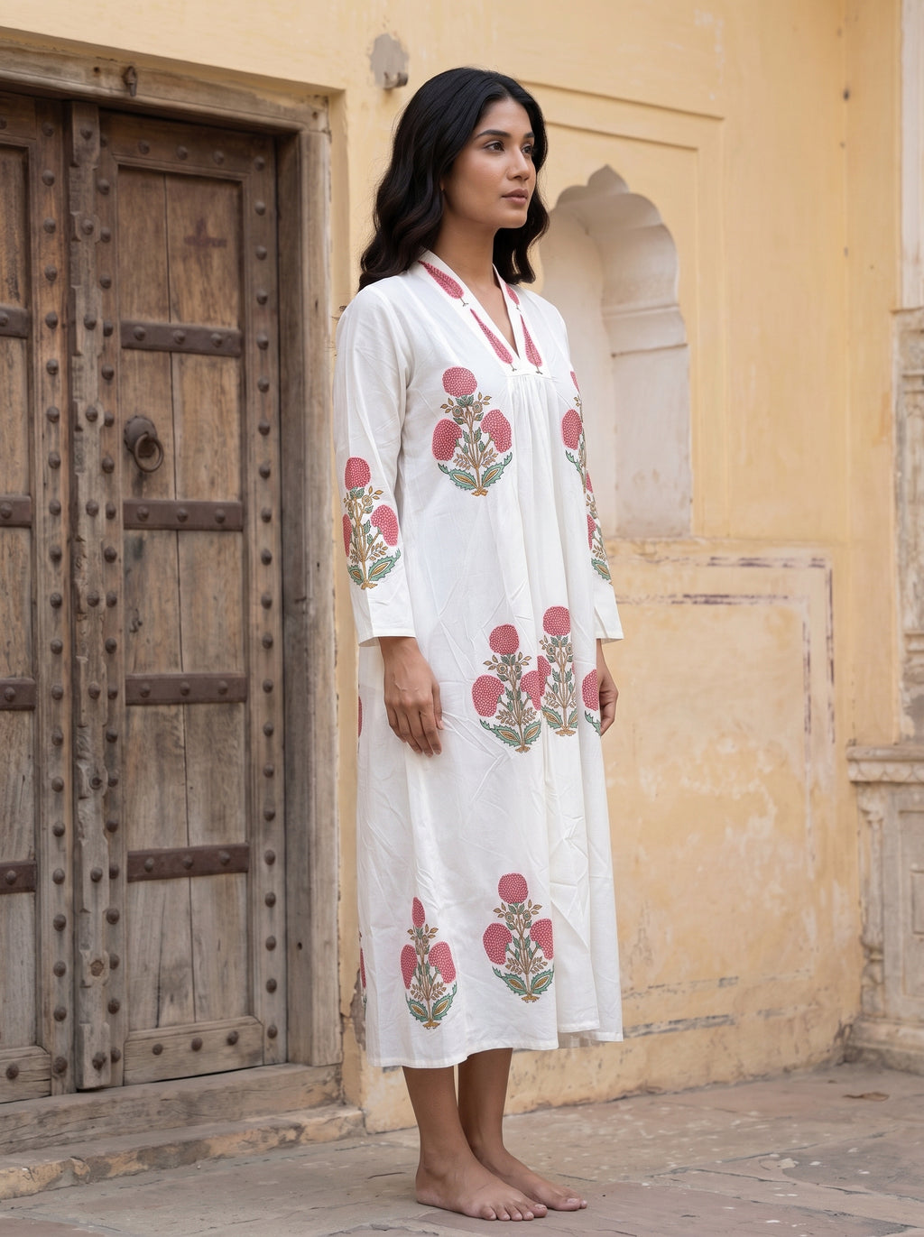 Pink Bloom Hand Block Print Cotton Dress