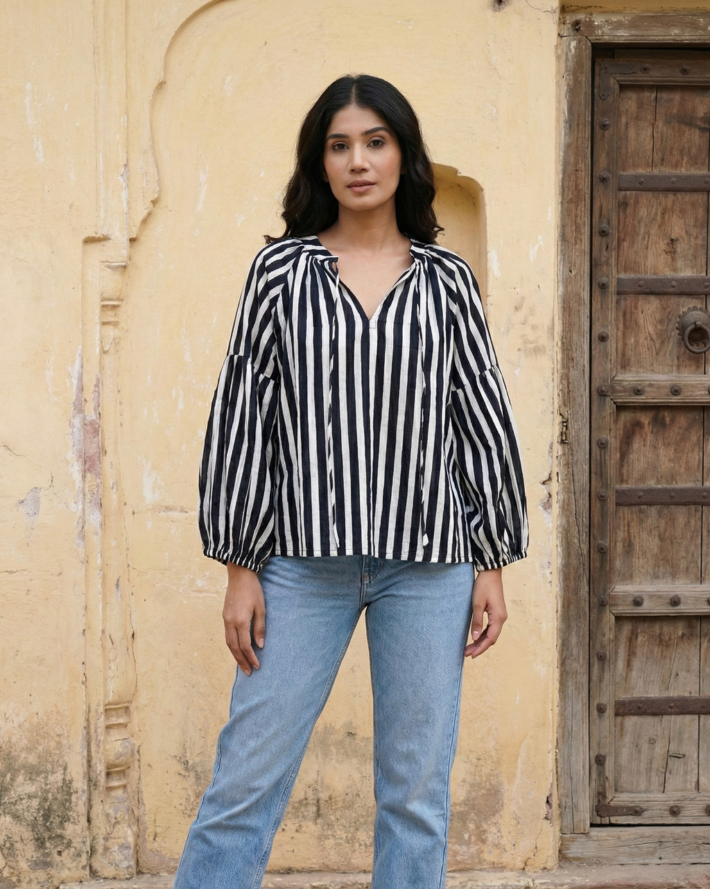 Classic Monochrome Stripe Casual Top