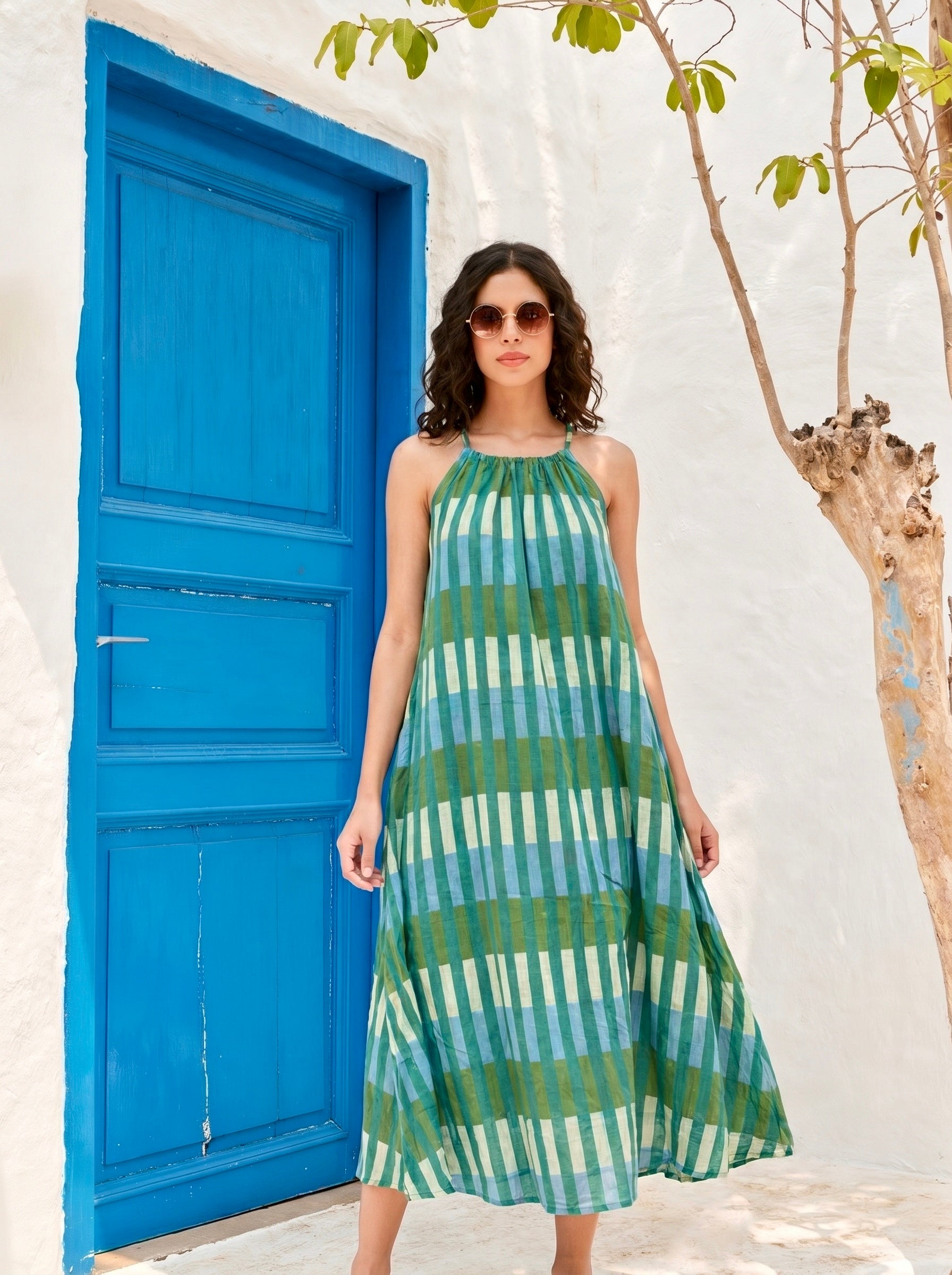Meadow Check Cotton Maxi Dress