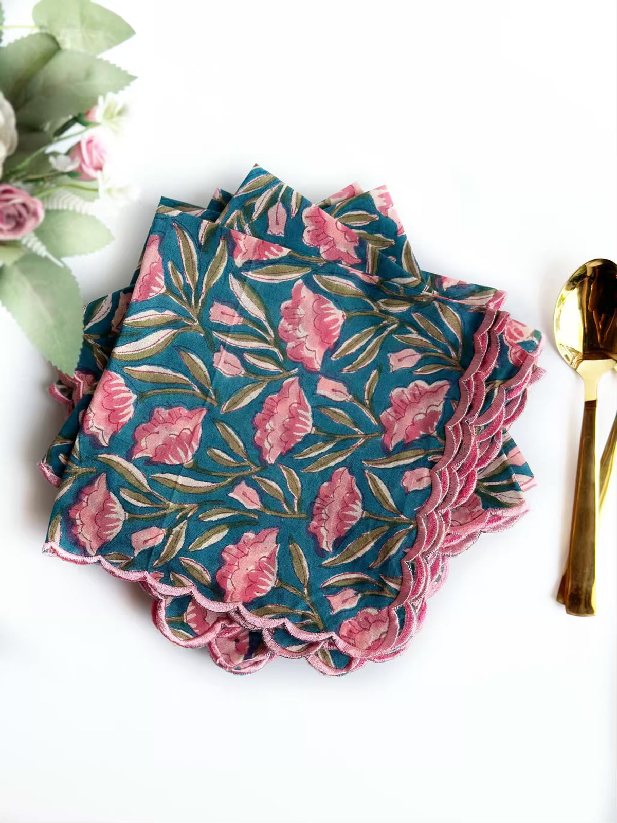 Petal Teal Scalloped Napkins (set of 6)