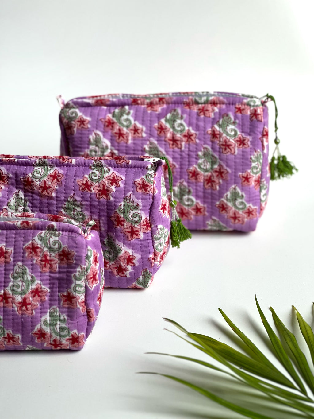 Lavender Meadow Quilted Cosmetic Bag Set of 3