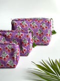 Lavender Meadow Quilted Cosmetic Bag Set of 3