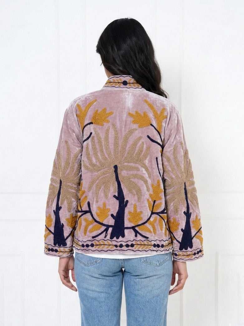 Suzani Blush Pink Embroidered Velvet Jacket