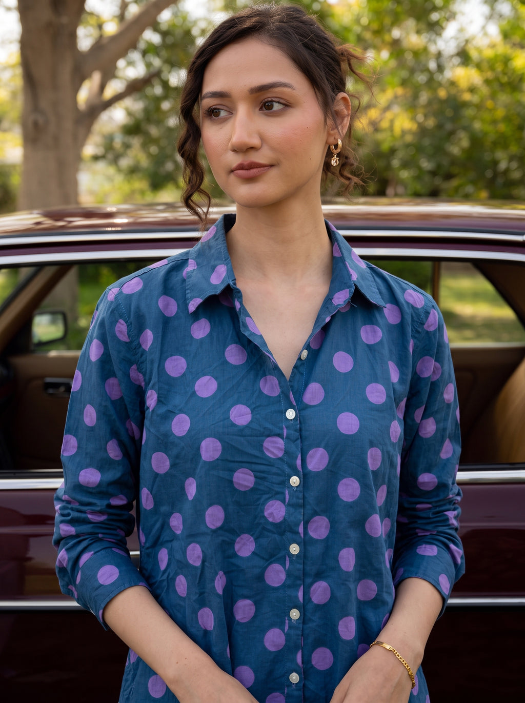 Indigo Purple Dot Cotton Shirt
