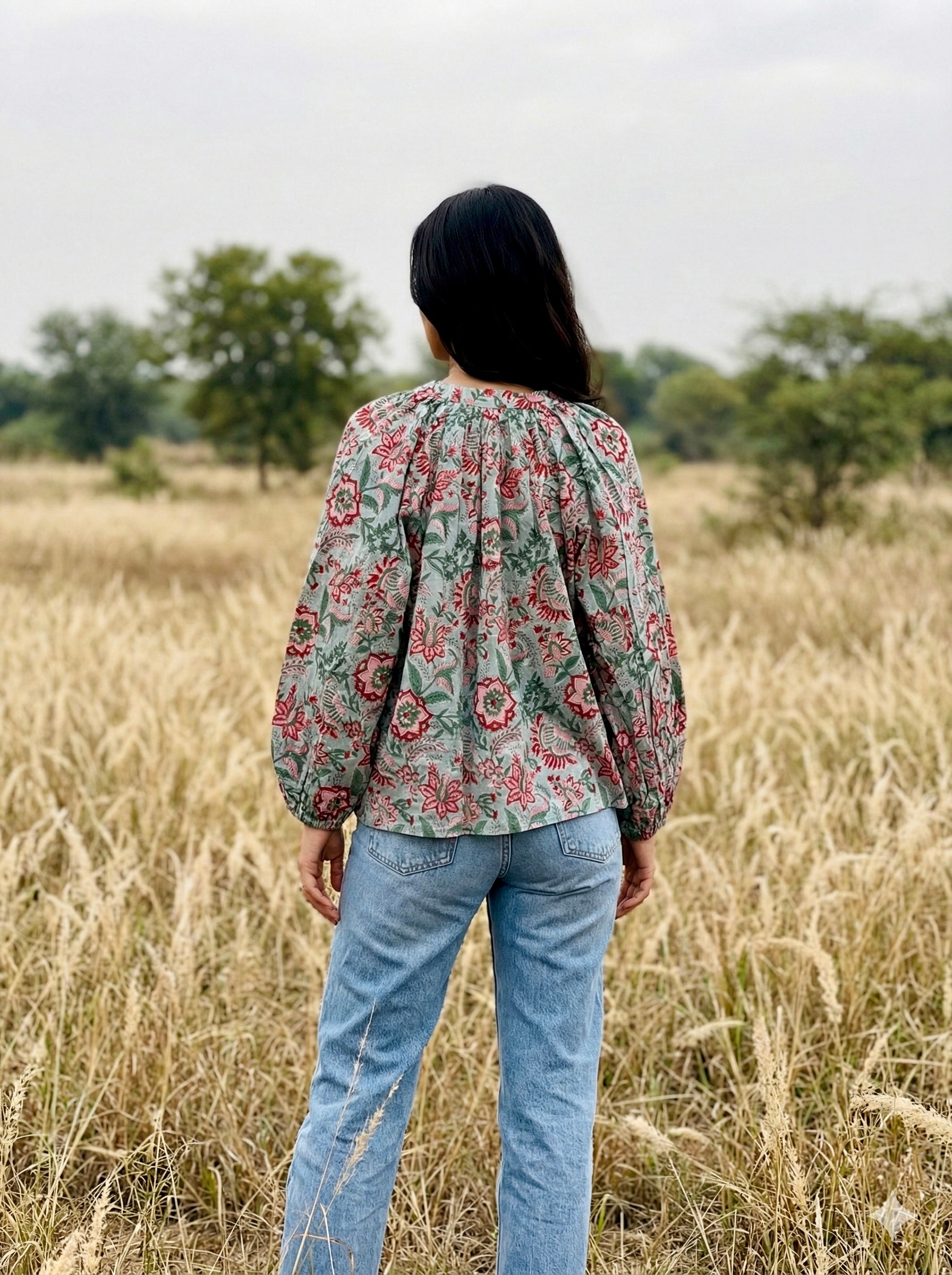 Misty Garden Floral Cotton Top
