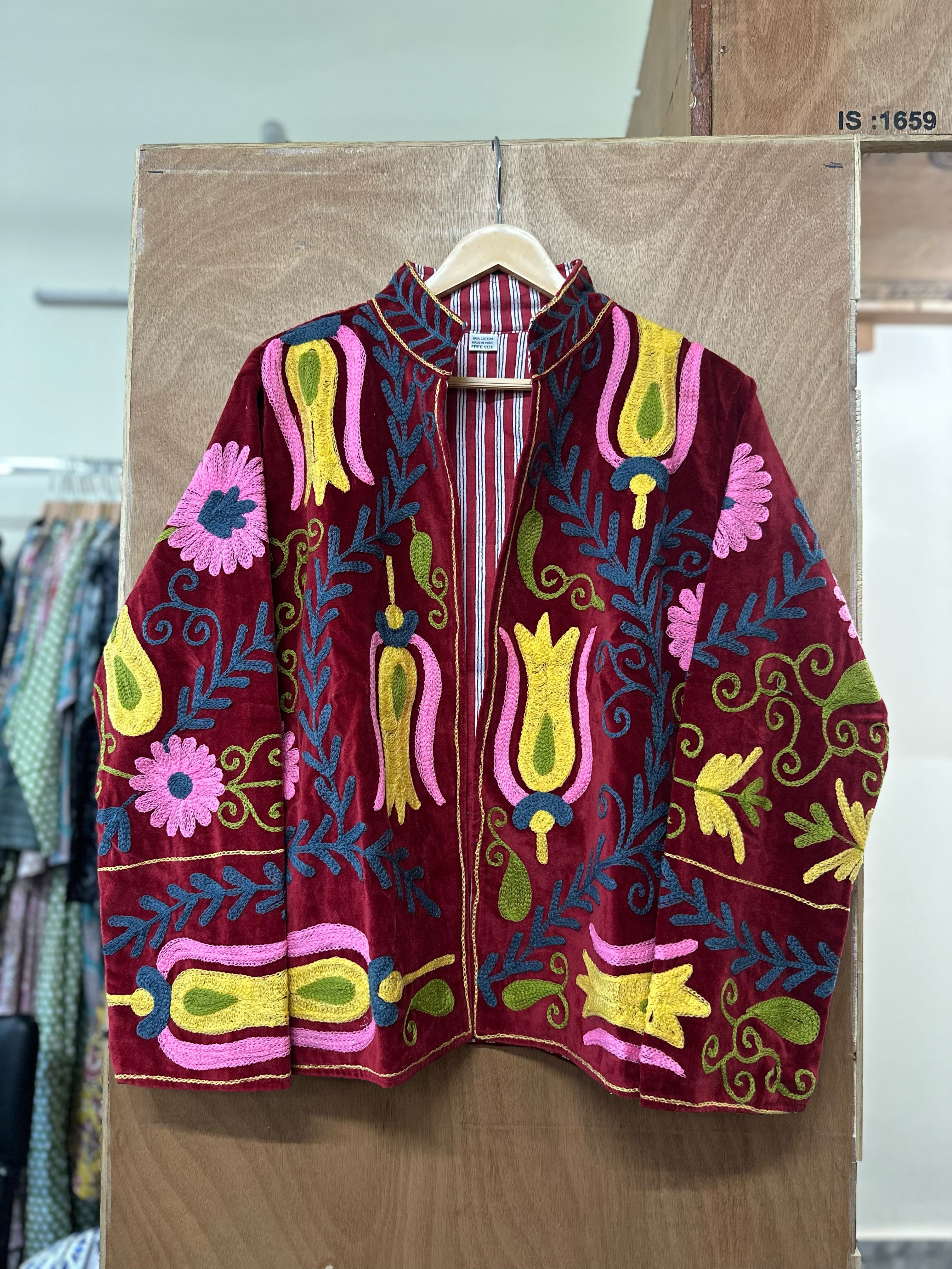 Burgundy Embroidered Velvet Jacket