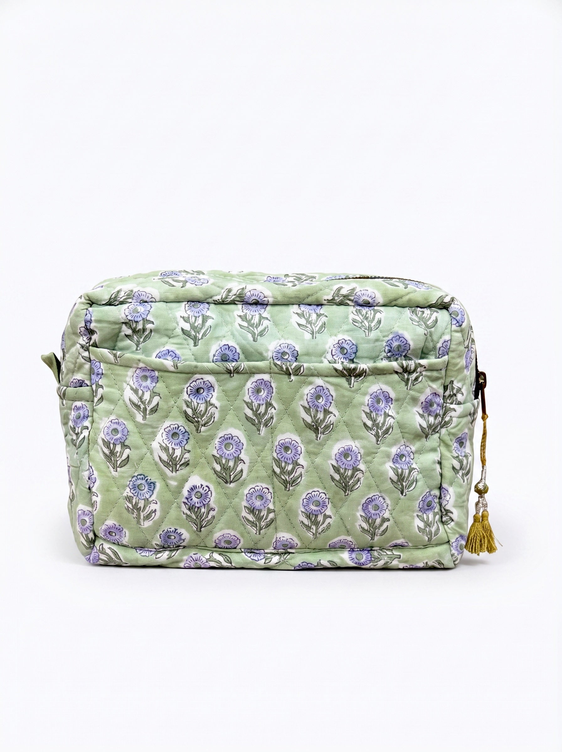 Sage Bloom Quilted Cosmetic Bag
