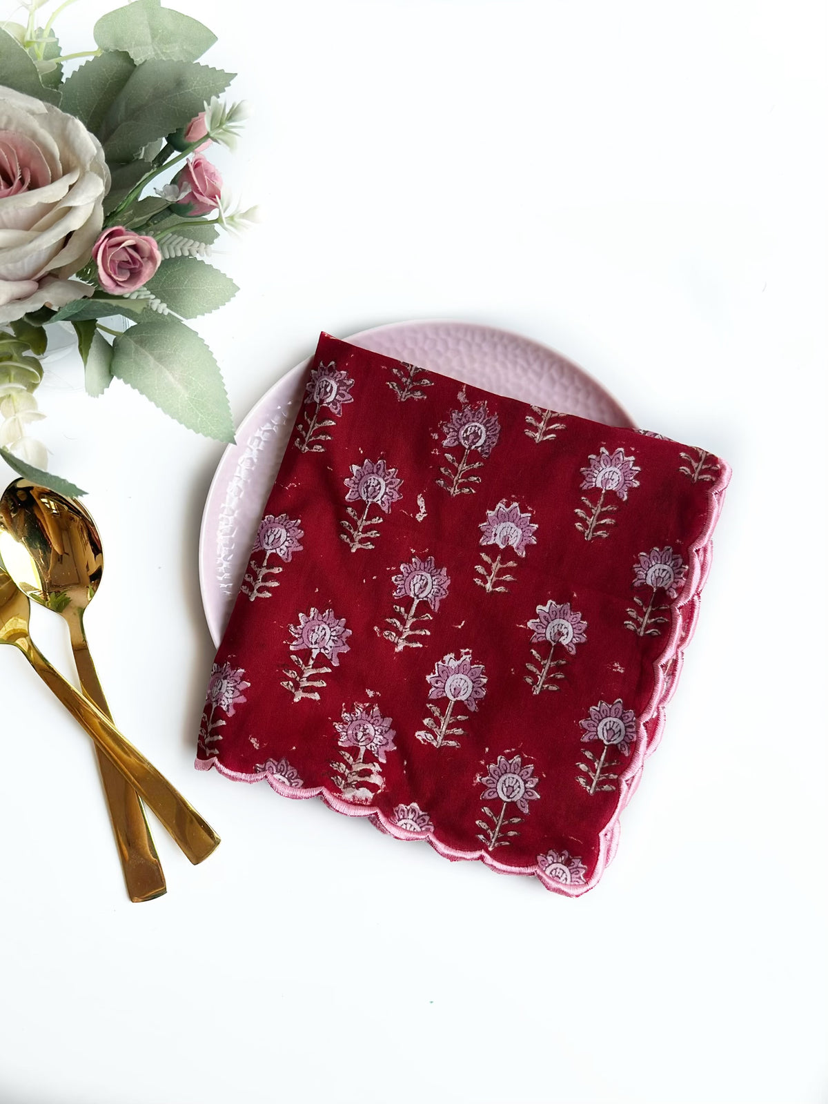 Ruby Flora Scalloped Napkins (set of 6)