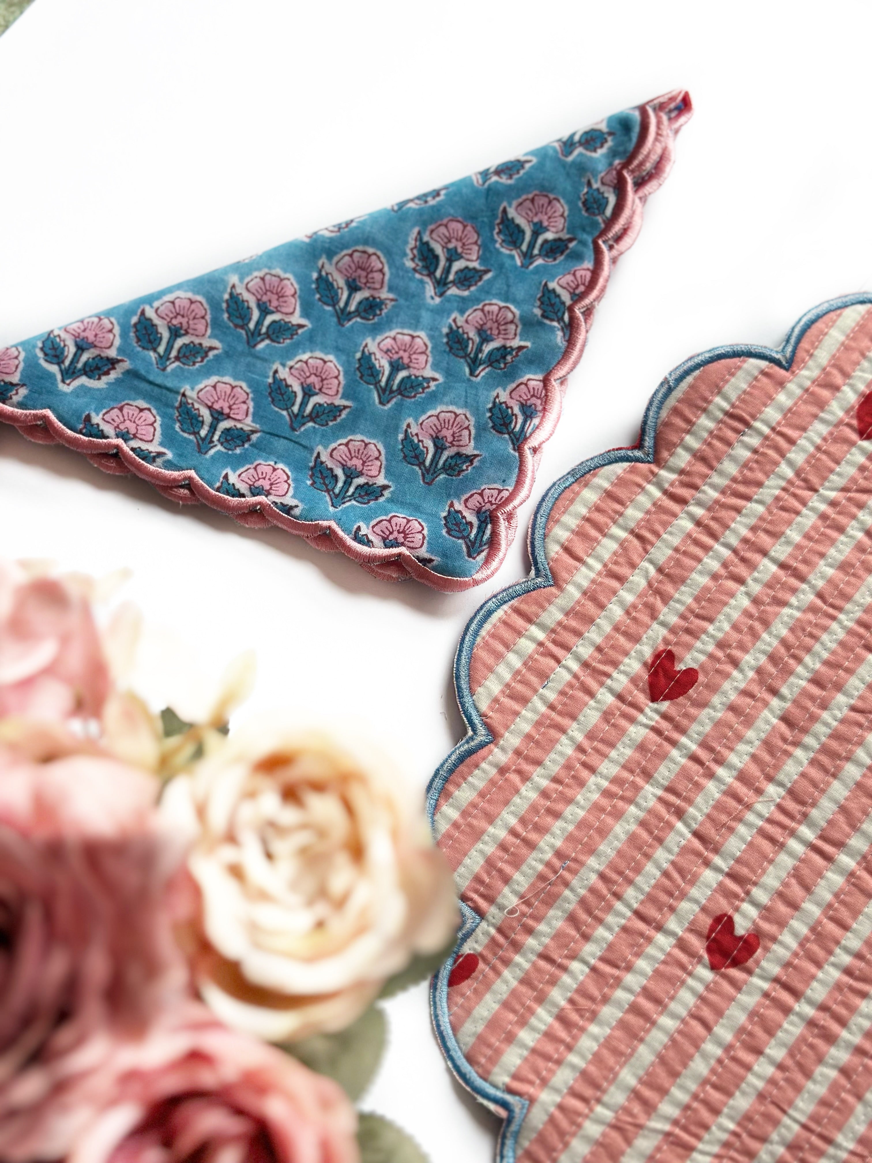 Sky Bloosom Quilted Placemats & Napkin Set of 6