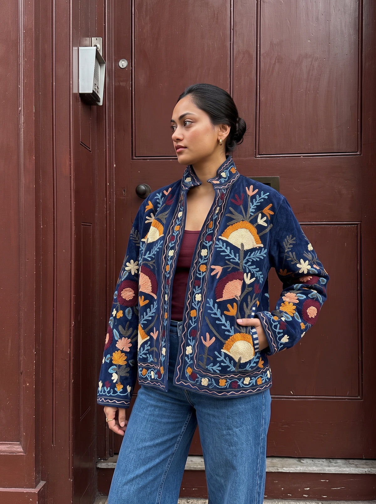 Folk Garden Embroidered Velvet Suzani Jacket