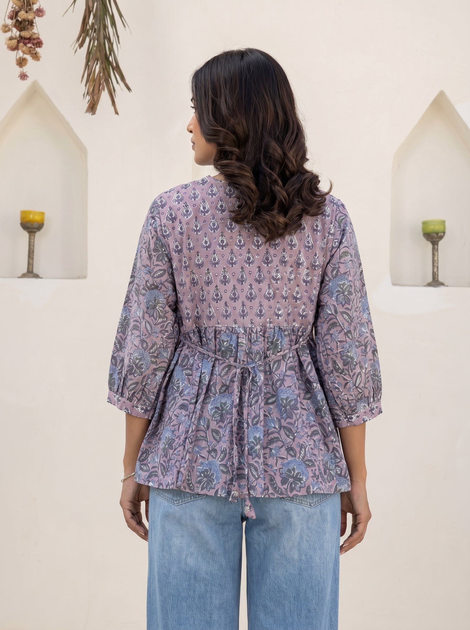 Lavender Botanical Floral Peplum Top
