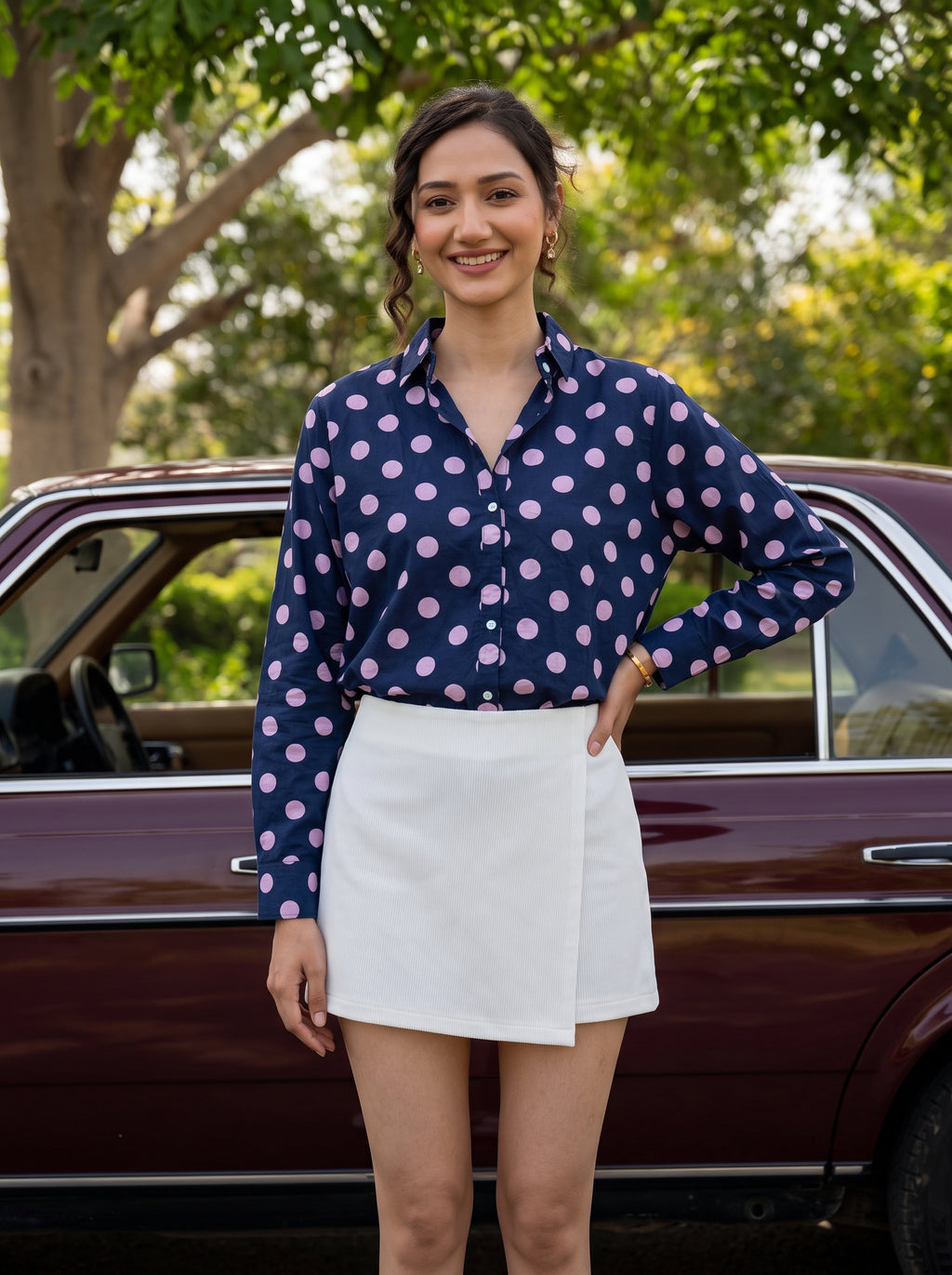 Midnight Polka Dot Cotton Shirt