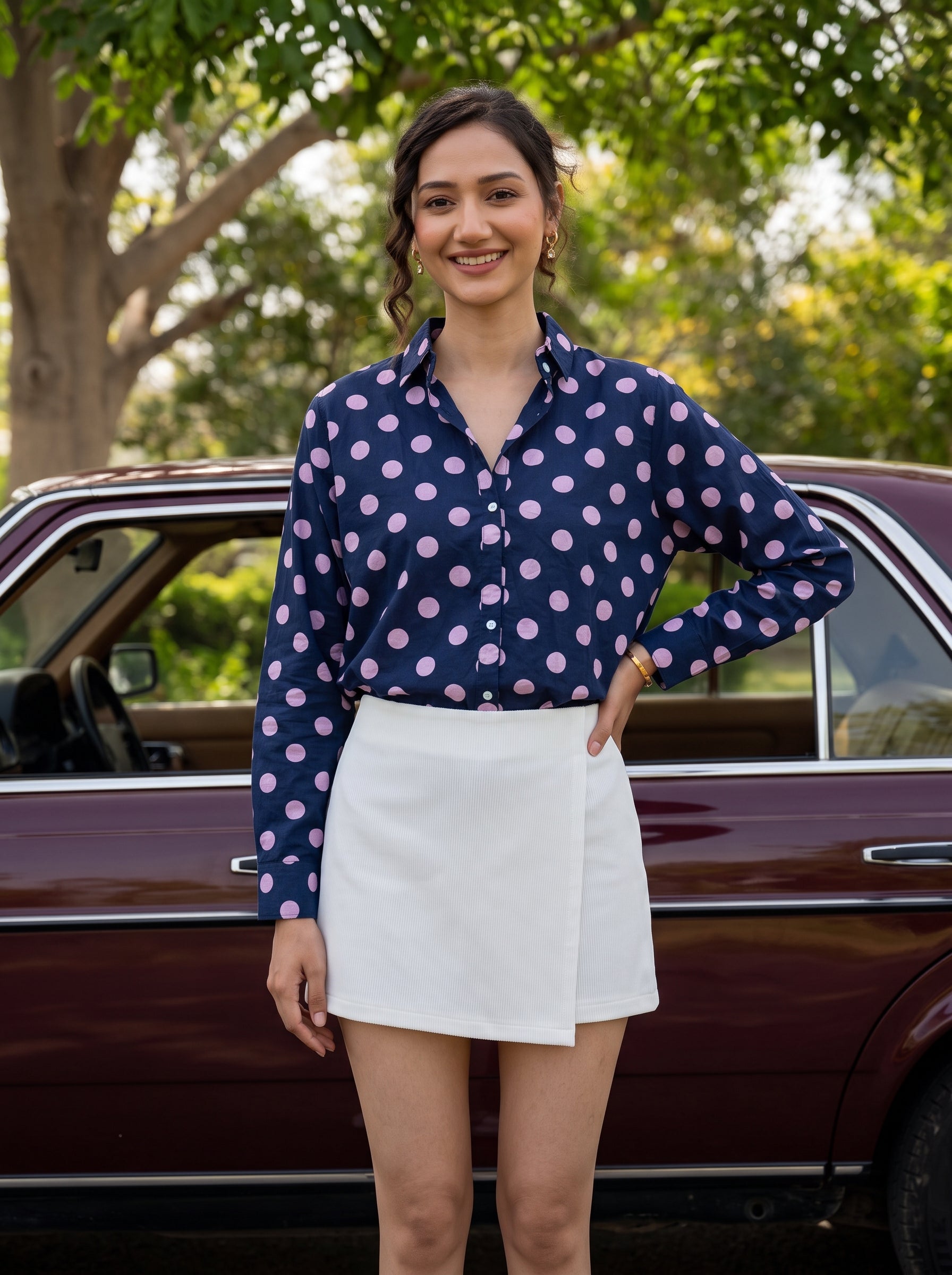 Midnight Polka Dot Cotton Shirt