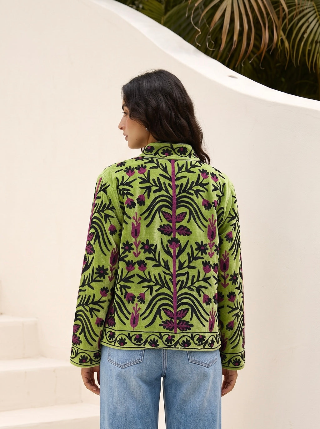 Pistachio Flora Velvet Suzani Jacket