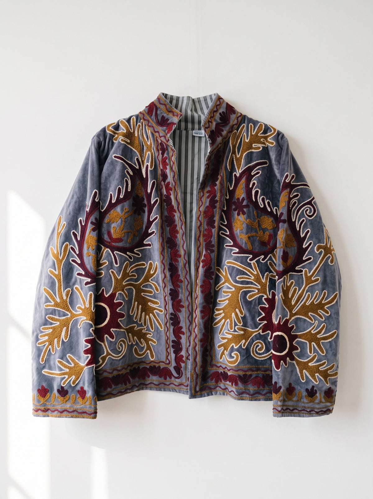 Dusty Blue Heritage Velvet Suzani Embroidered Jacket