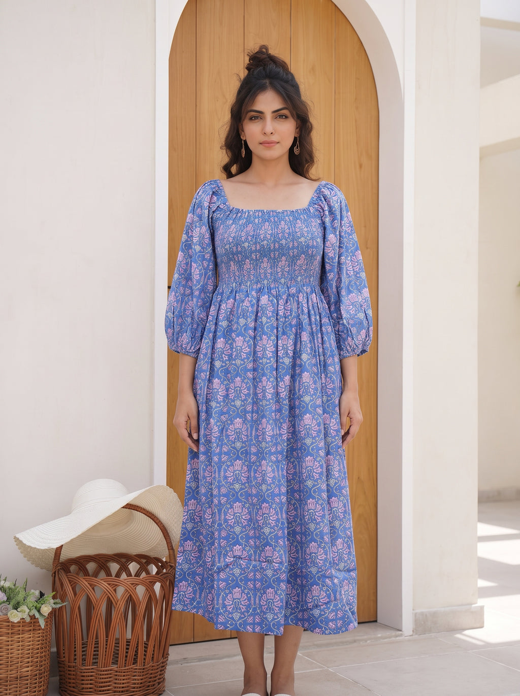 Periwinkle Bloom Smocked Midi Dress