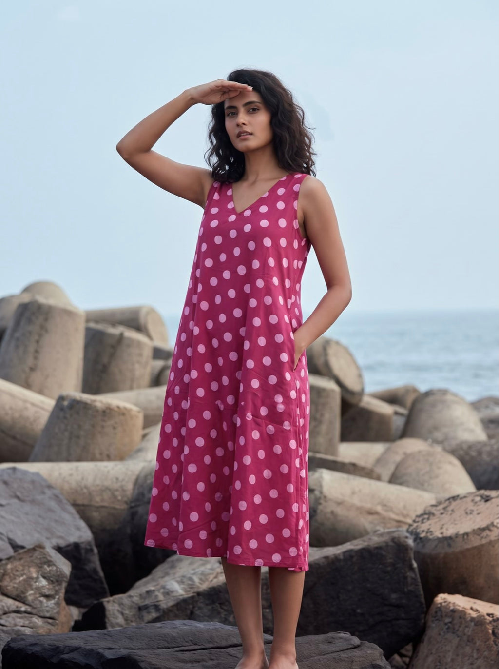 Pink Pop Polka Midi Dress