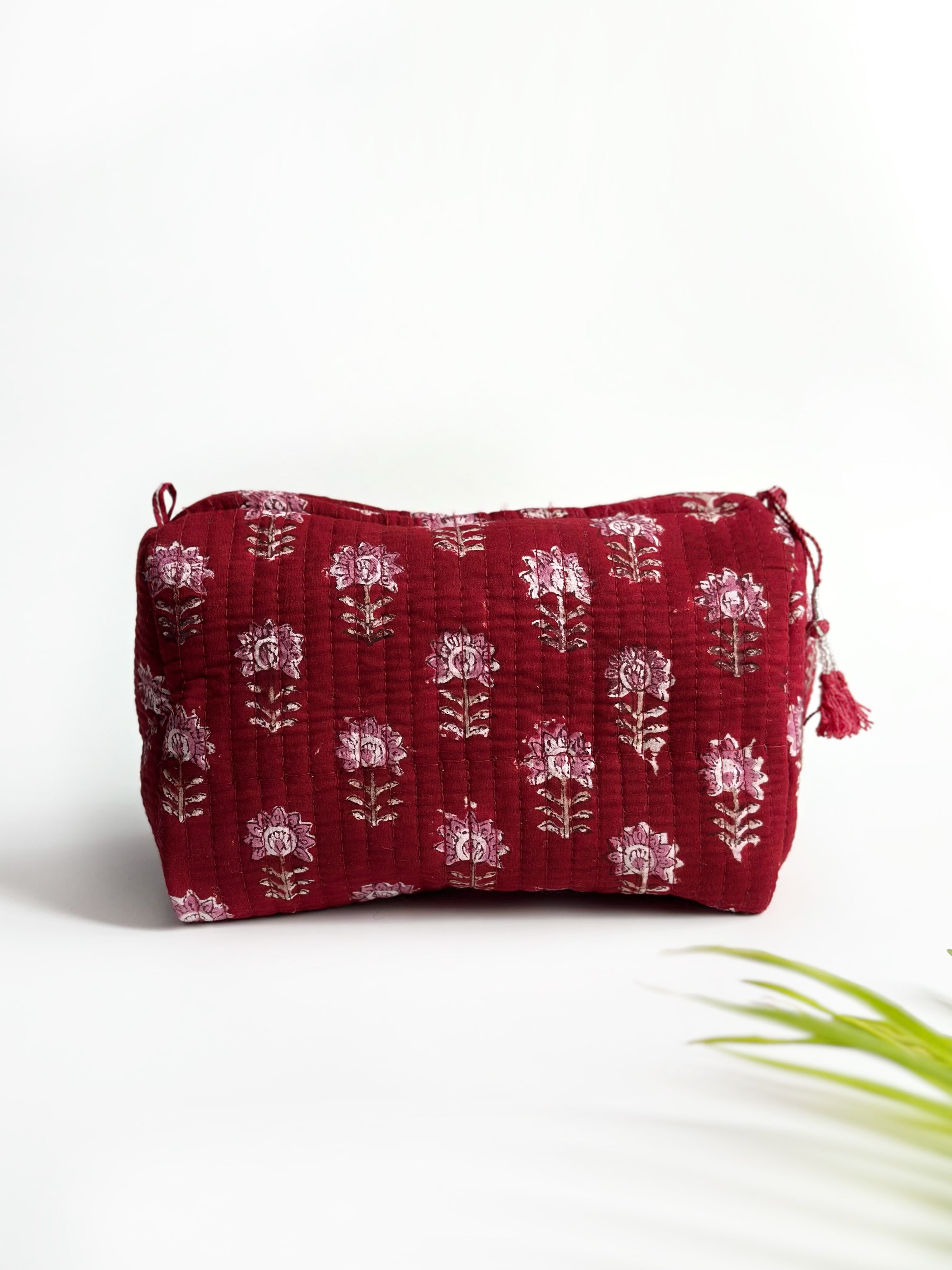 Ruby Blossom Quilted Cosmetic Bag Set of 3