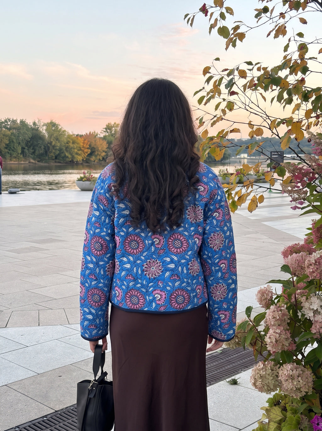 Indigo Bloom Handblock Quilted Cotton Jacket