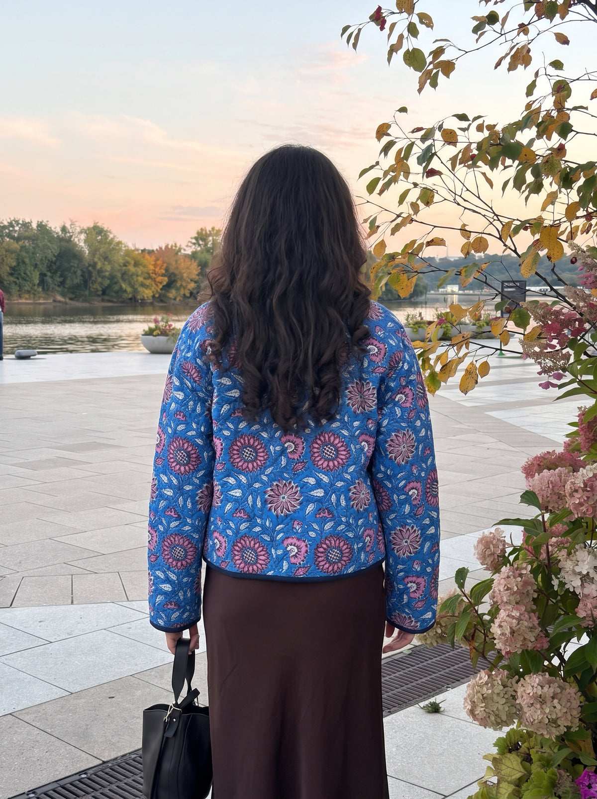 Indigo Bloom Handblock Quilted Cotton Jacket
