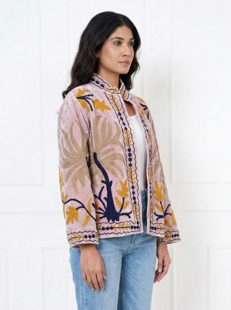Suzani Blush Pink Embroidered Velvet Jacket