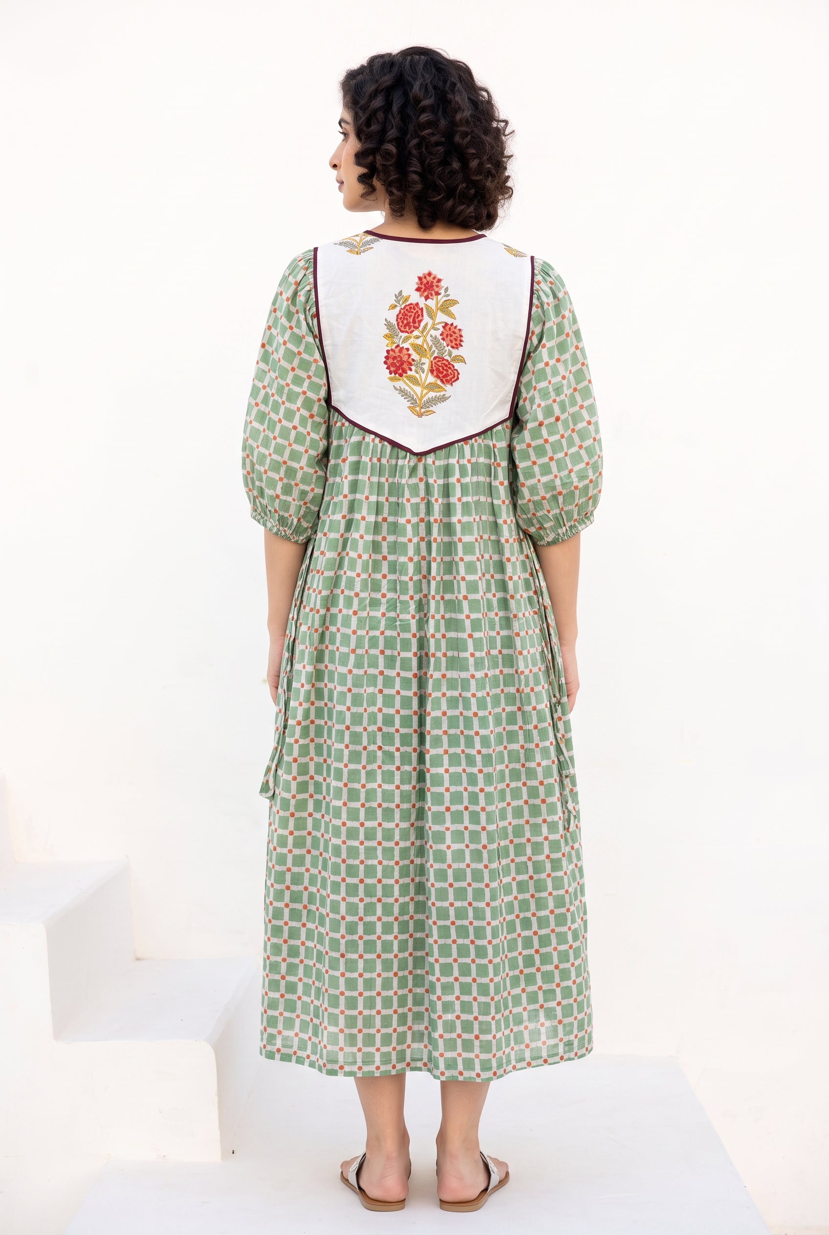 Sage Garden Cotton Printed Buta Dress