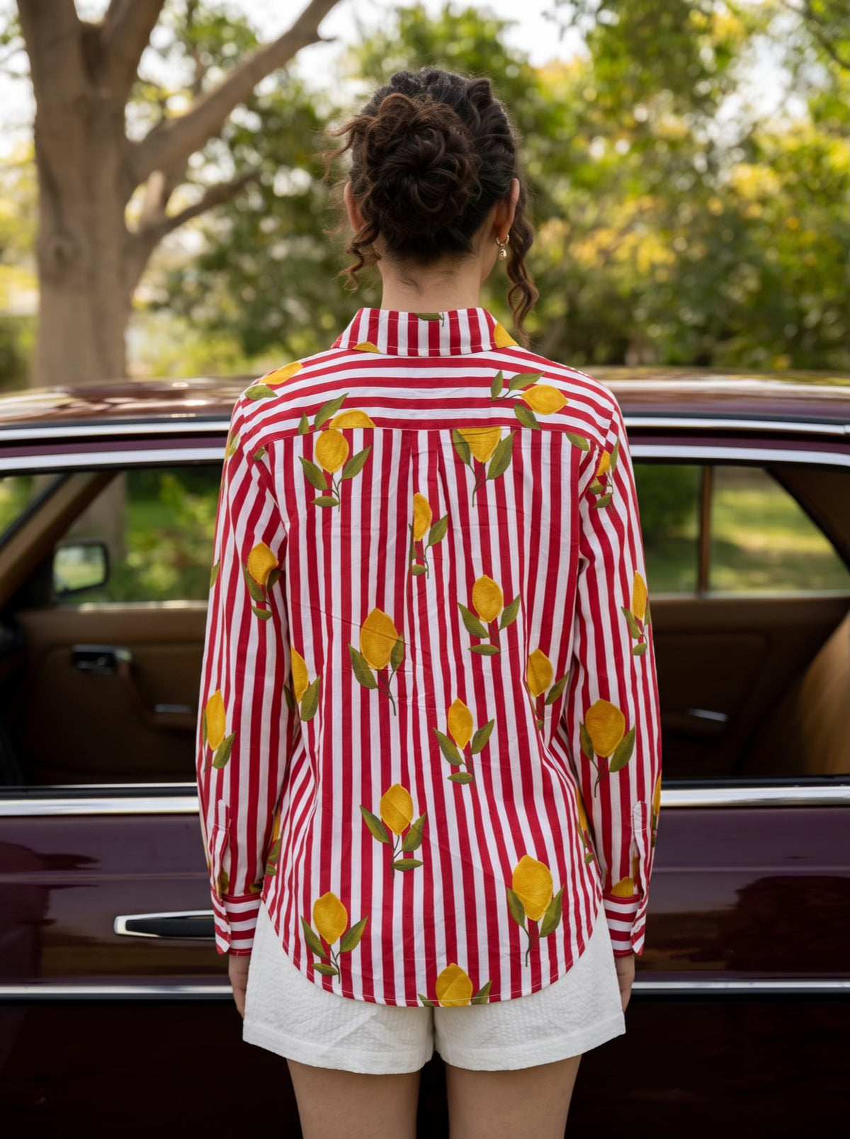 Lemon Stripe Printed Cotton Shirt