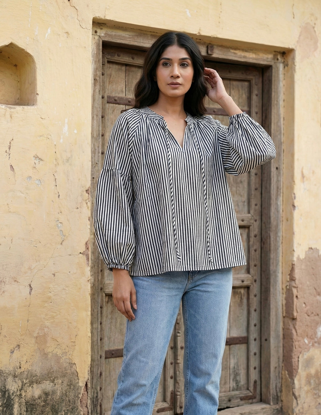 Black & White Striped Cotton Top