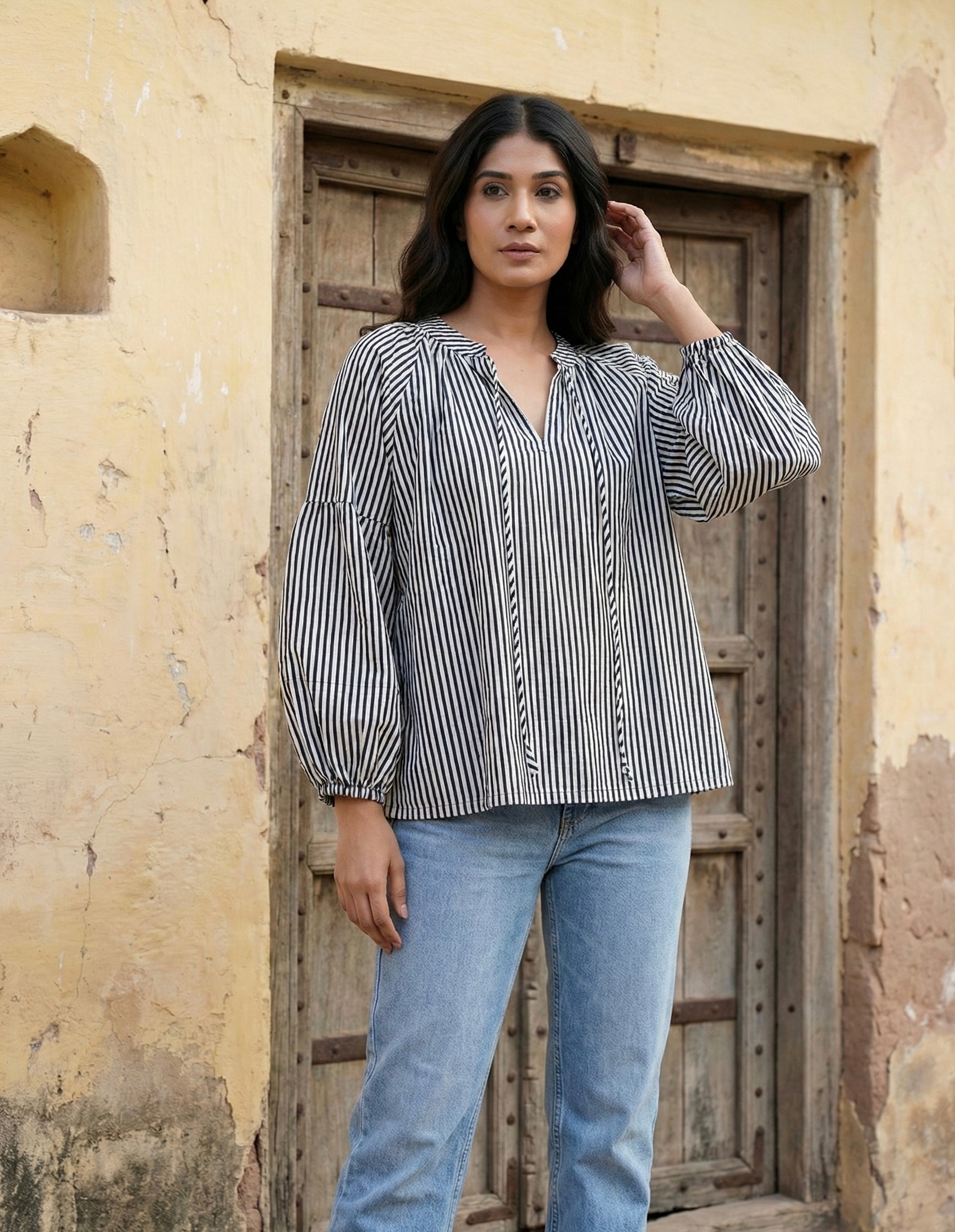 Black & White Striped Cotton Top