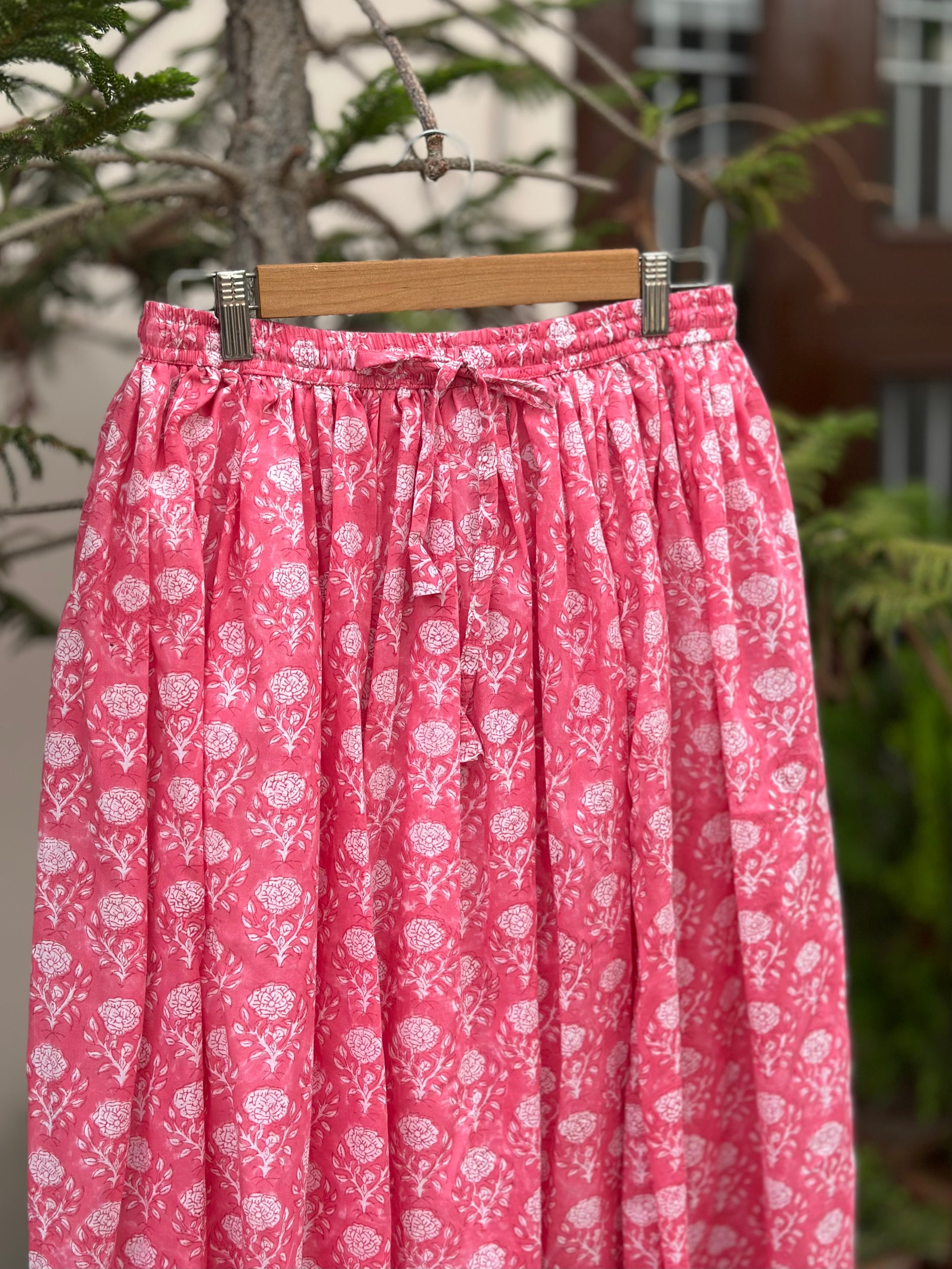 Fuchsia Bloom Cotton Maxi Skirt