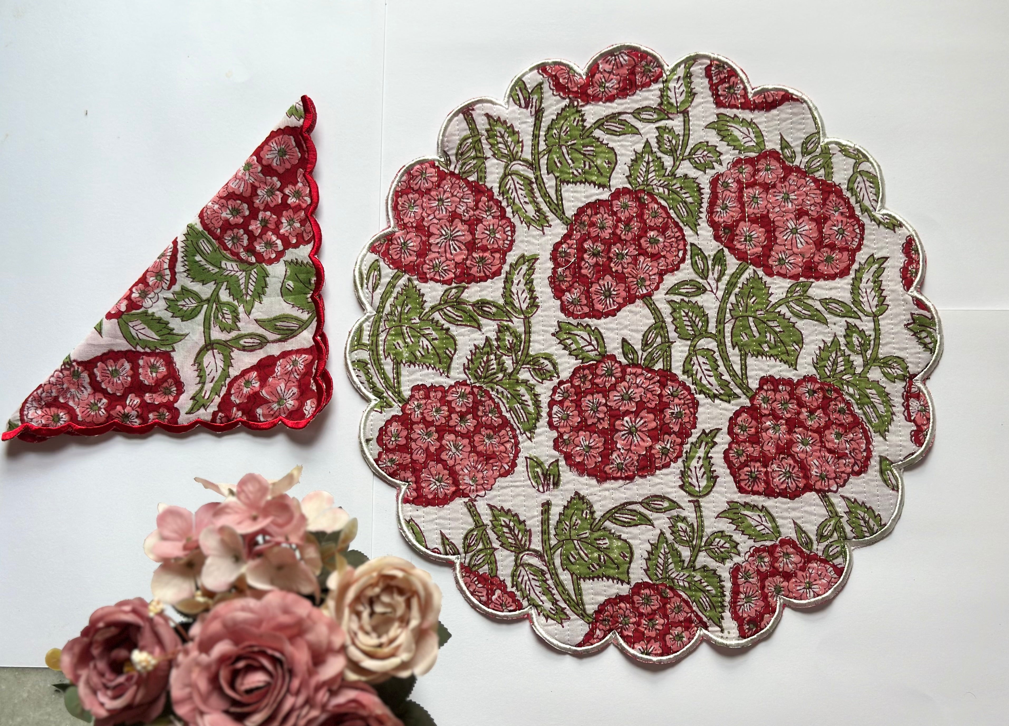 Bloosom Vine Quilted Placemats & Napkin Set of 6