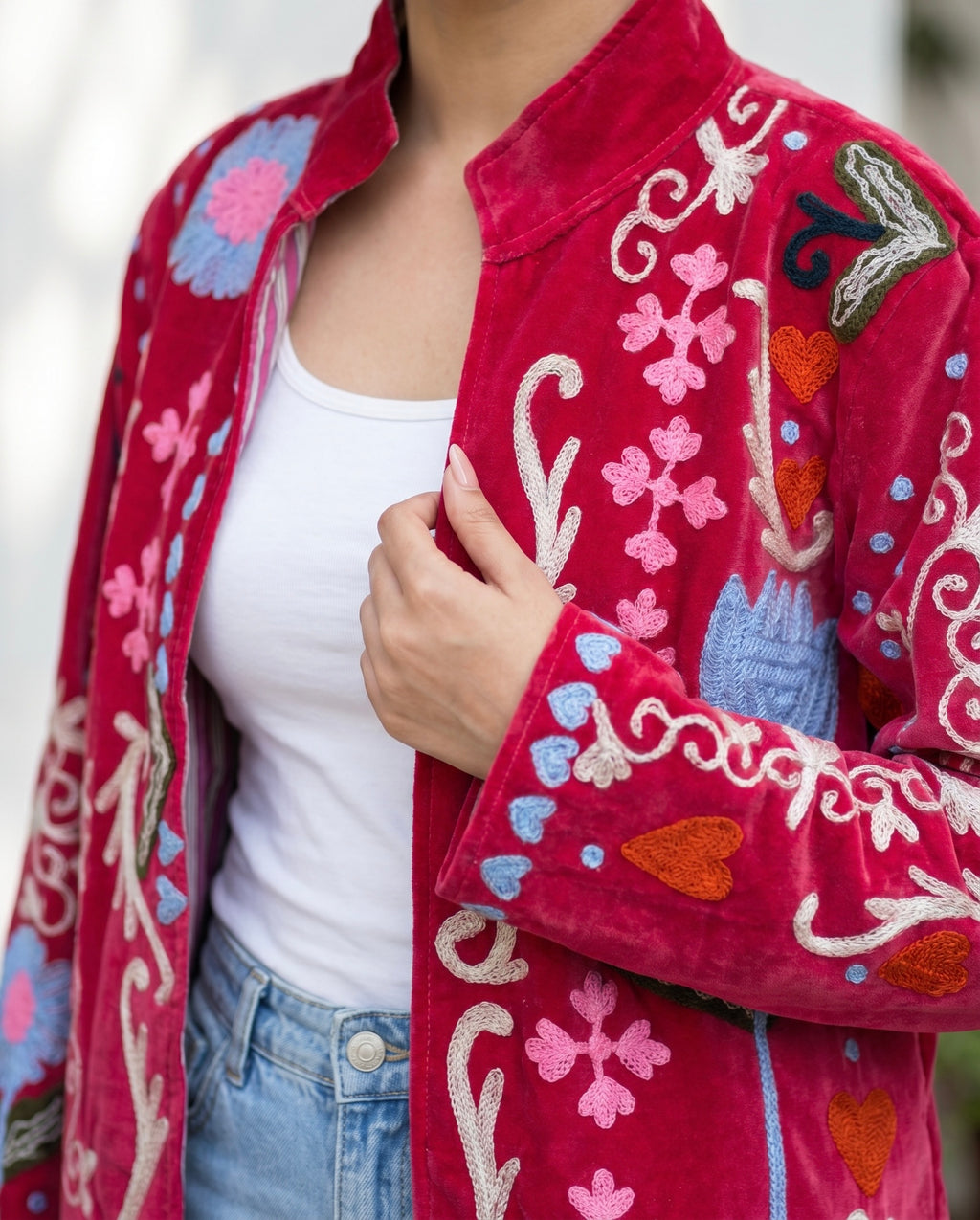 Peacock Paradise Embroidered Velvet Jacket