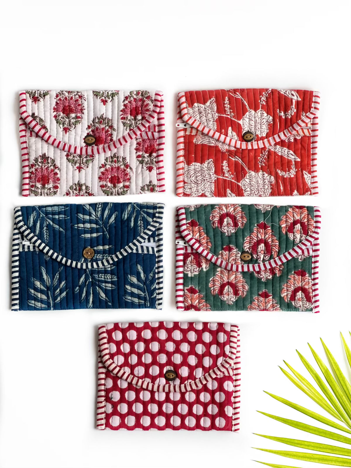 Handcrafted Quilted Cotton Pouch Set – Pack of 5 Assorted Prints