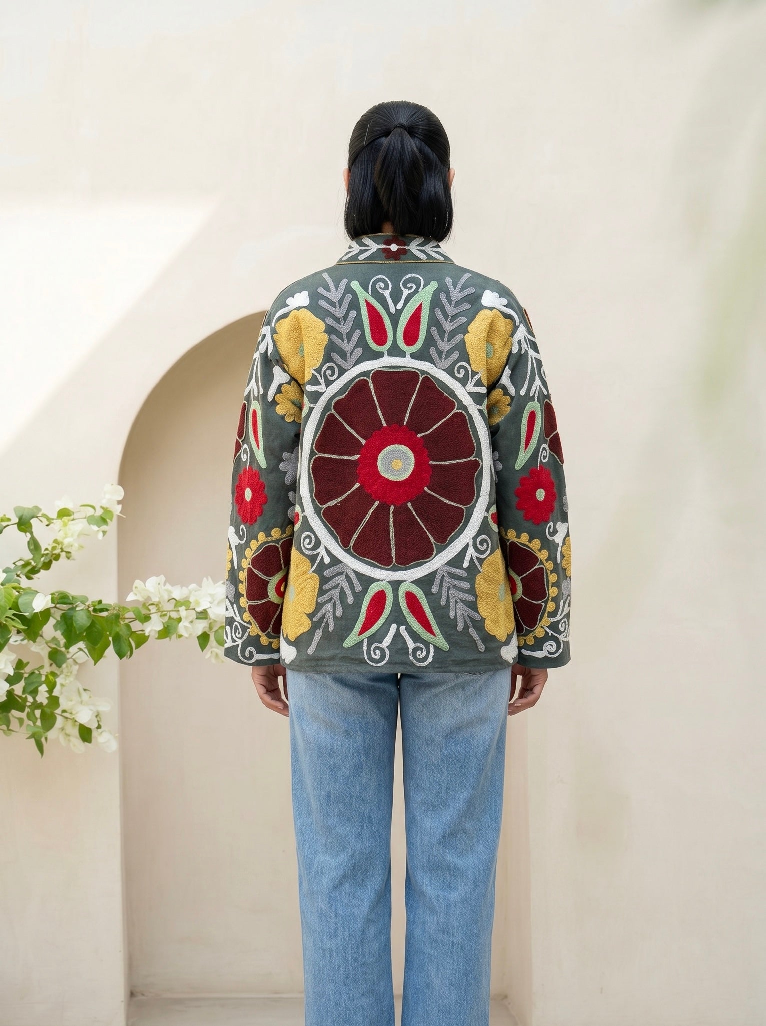 Olive Green Suzani Embroidered Jacket