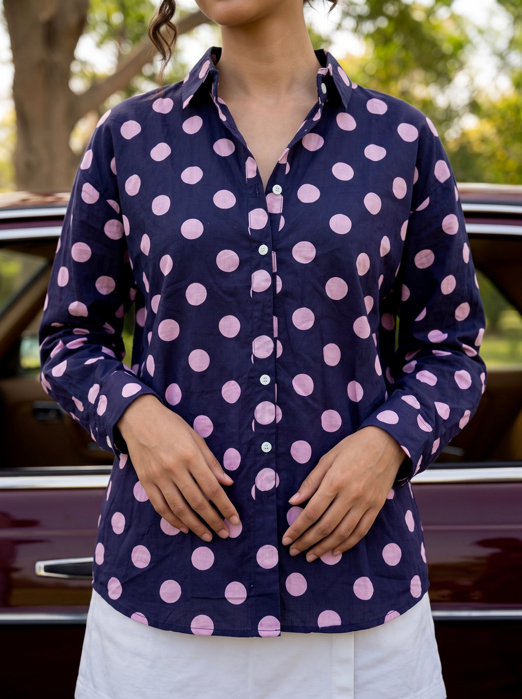 Midnight Polka Dot Cotton Shirt
