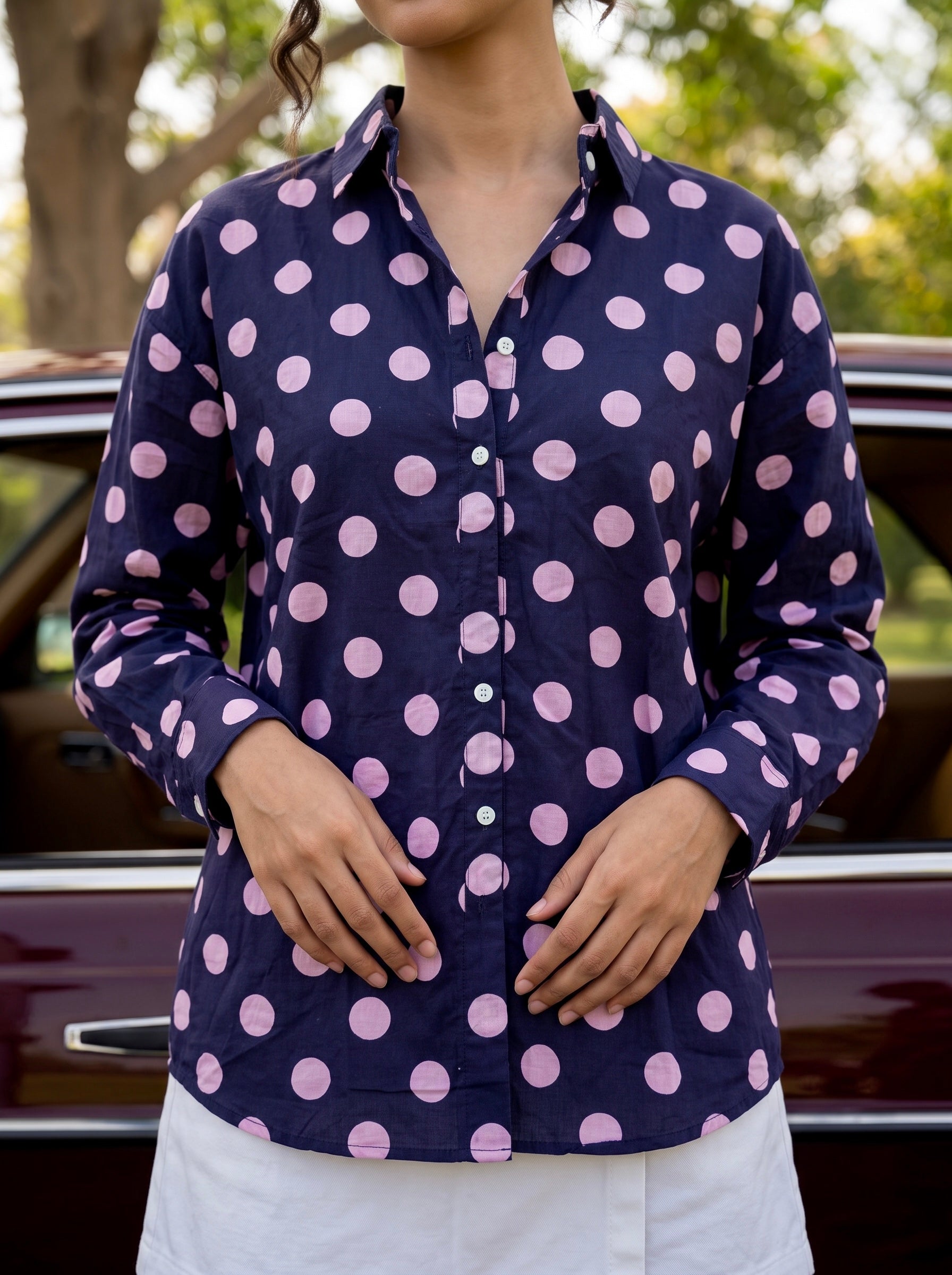 Midnight Polka Dot Cotton Shirt